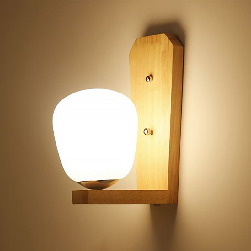 BowLift | Milk Glass Mini Wall Mounted Lighting Nordic Style 1 Light Indoor Wall Light made of Wood for the Bedroom