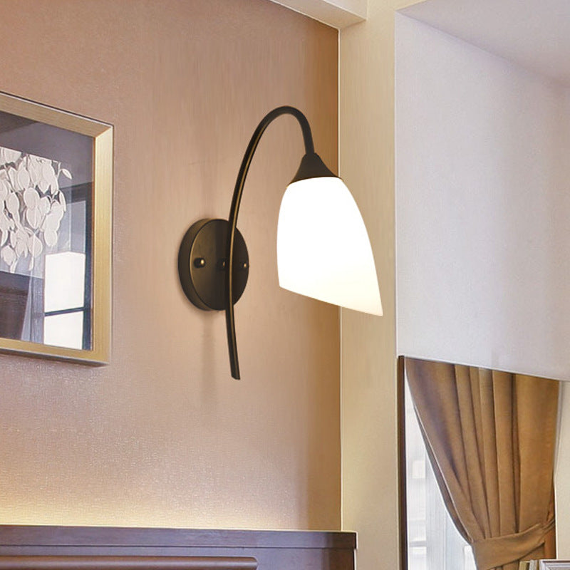 BowLift | 1 Bulb Angle Shade Wall Mounted Light Fixture Modern Black/Gold Milk Glass Lighting for Bedroom