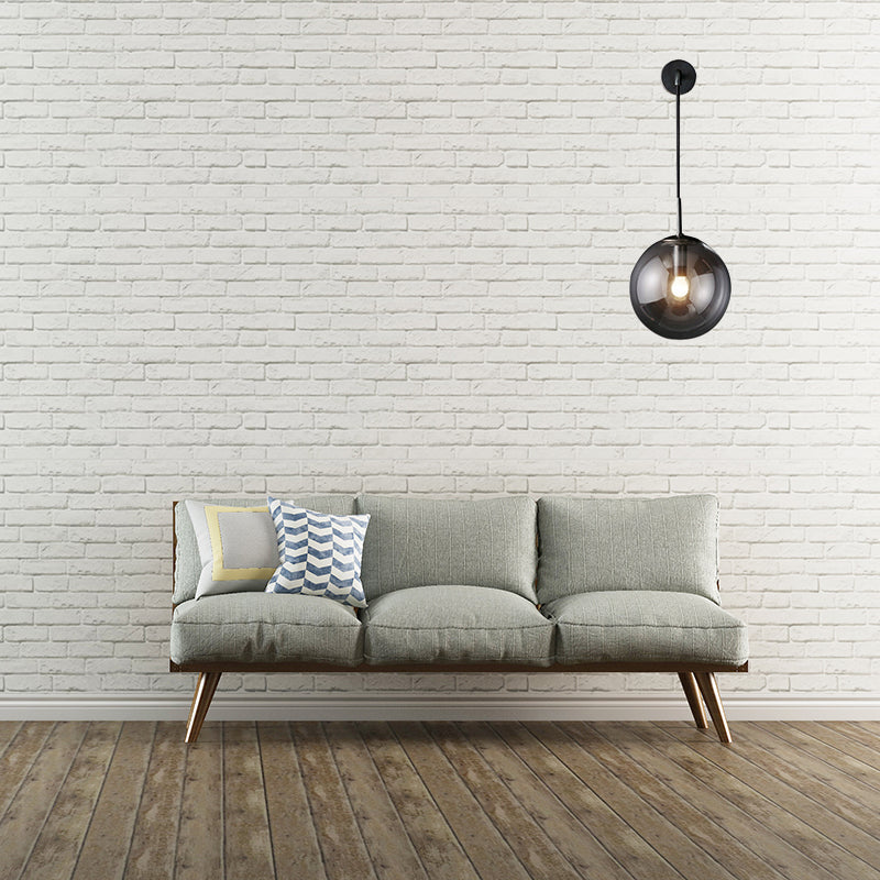 BowLift | Modern Spherical Wall Lamp 1 Bulb Smoke Glass Wall Light in Black/Brass for the Living Room, 8"/10"
