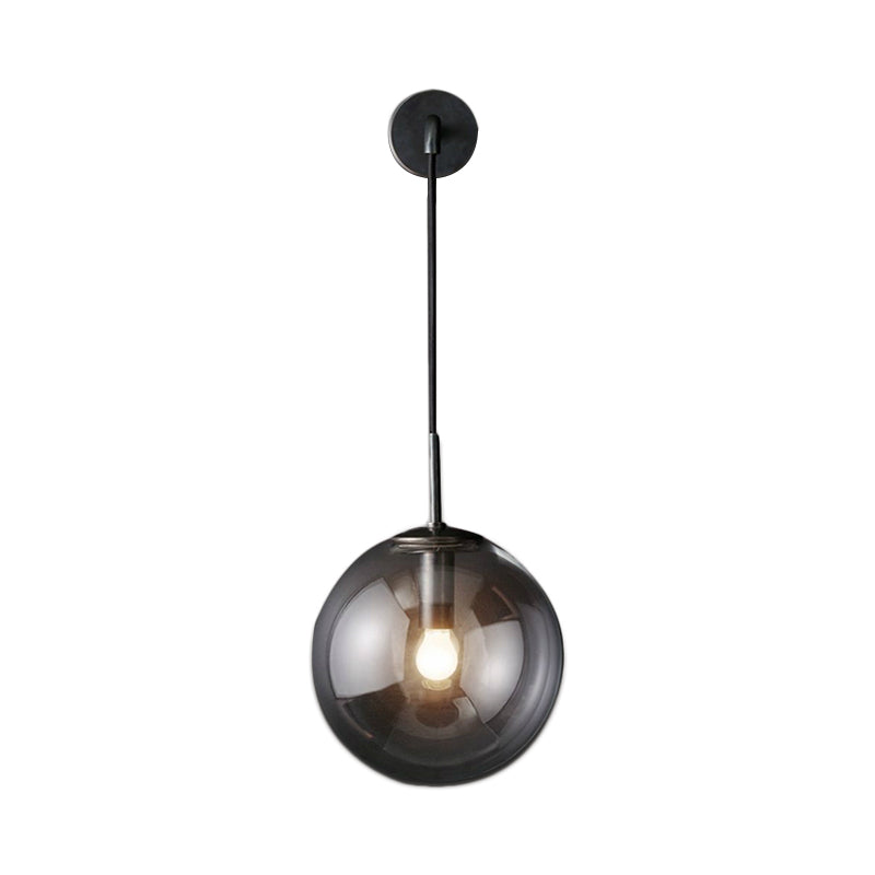 BowLift | Modern Spherical Wall Lamp 1 Bulb Smoke Glass Wall Light in Black/Brass for the Living Room, 8"/10"
