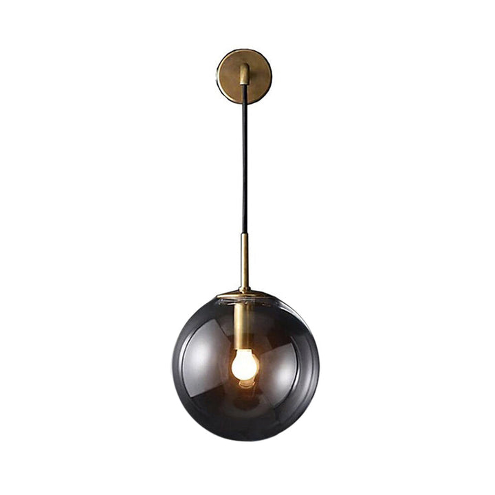 BowLift | Modern Spherical Wall Lamp 1 Bulb Smoke Glass Wall Light in Black/Brass for the Living Room, 8"/10"