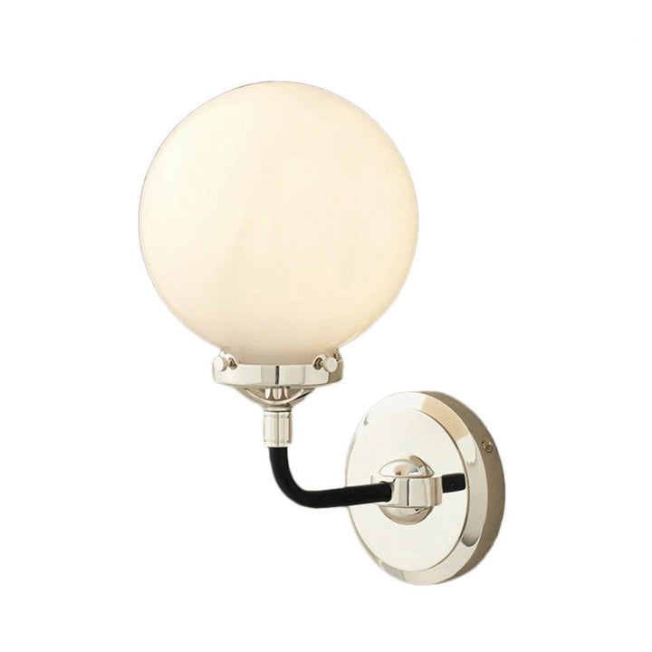 BowLift | Modern Globe Shade Wall Lamp Fixture 1/2-Bulb Opal Glass Sconce Light in Antique Brass/Chrome
