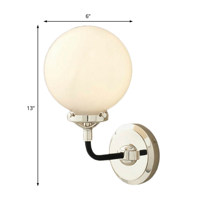 BowLift | Modern Globe Shade Wall Lamp Fixture 1/2-Bulb Opal Glass Sconce Light in Antique Brass/Chrome