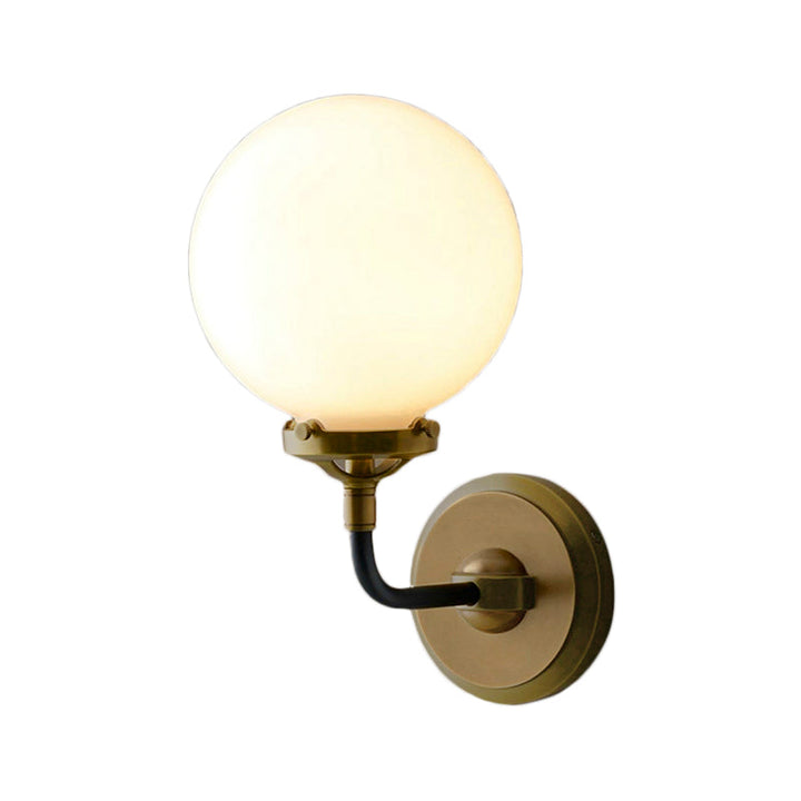 BowLift | Modern Globe Shade Wall Lamp Fixture 1/2-Bulb Opal Glass Sconce Light in Antique Brass/Chrome