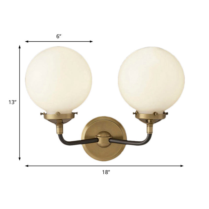 BowLift | Modern Globe Shade Wall Lamp Fixture 1/2-Bulb Opal Glass Sconce Light in Antique Brass/Chrome
