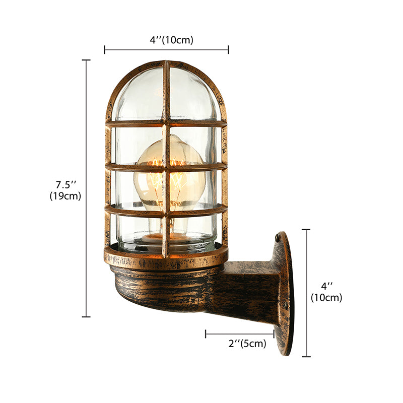 BowLift | Cylinder Clear Glass Wall Mounted Lamp Industrial Single Bulb Living Room Wall Light in Pink/Blue/Green with Cage