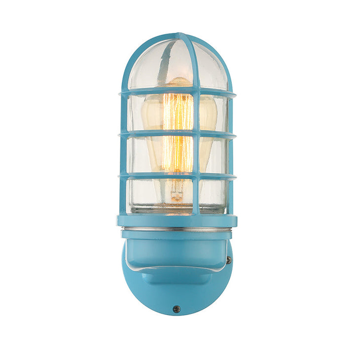 BowLift | Cylinder Clear Glass Wall Mounted Lamp Industrial Single Bulb Living Room Wall Light in Pink/Blue/Green with Cage