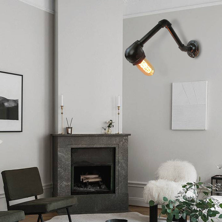 BowLift | Black version 1 bulb wall light fixture industrial style metal pipe wall lighting for living room