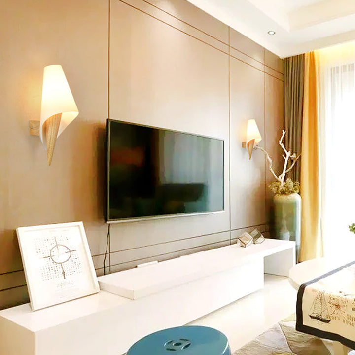 BowLift | Glass Sweet Cone Wall Lamp Living Room 1 Light Contemporary Wall Light in White & Beige