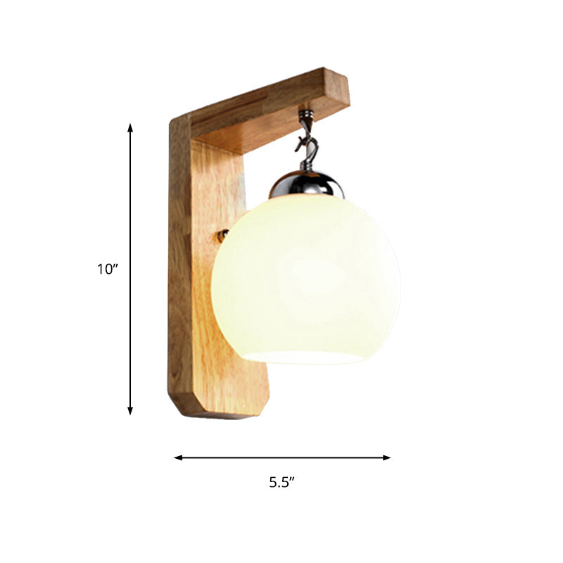 BowLift | Modern Globe Pendant Light Opal Glass 1-Bulb White Wall Lamp with Wooden Base for the Bedroom