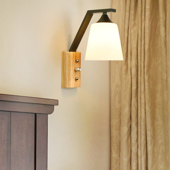 BowLift | Bucket Shade Stairwell Wall Lamp Opal Glass 1 Head Contemporary Wall Light