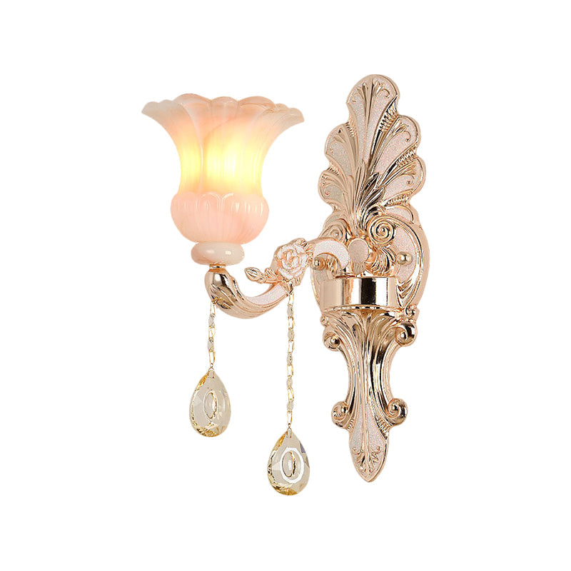 BowLift | Crystal Champagne Wall Lighting Idea Flower Shade 1/2-Head Classic Wall-Mounted Lamp Light