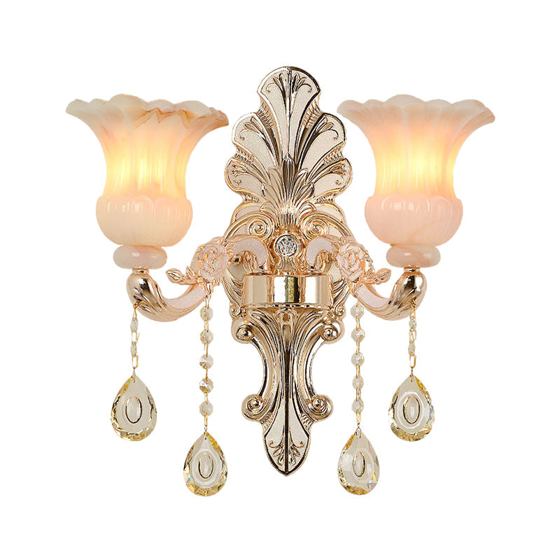BowLift | Crystal Champagne Wall Lighting Idea Flower Shade 1/2-Head Classic Wall-Mounted Lamp Light