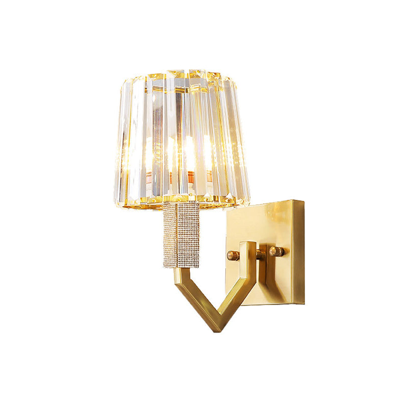 BowLift | Clear Crystal Prism Gold Wall Light with Conical Shade 1-Light Postmodern Wall Mounted Light Fixture
