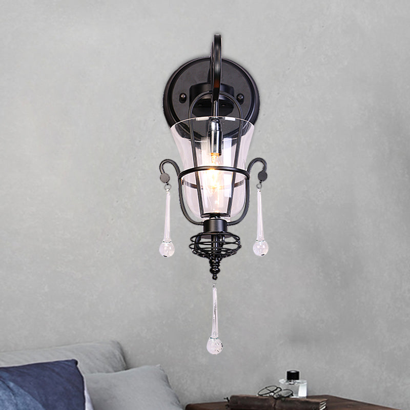 BowLift | Metallic Cantilever Wall Mount Lighting Modernist 1/2 Light Black Wall Lamp with Clear Glass Shade