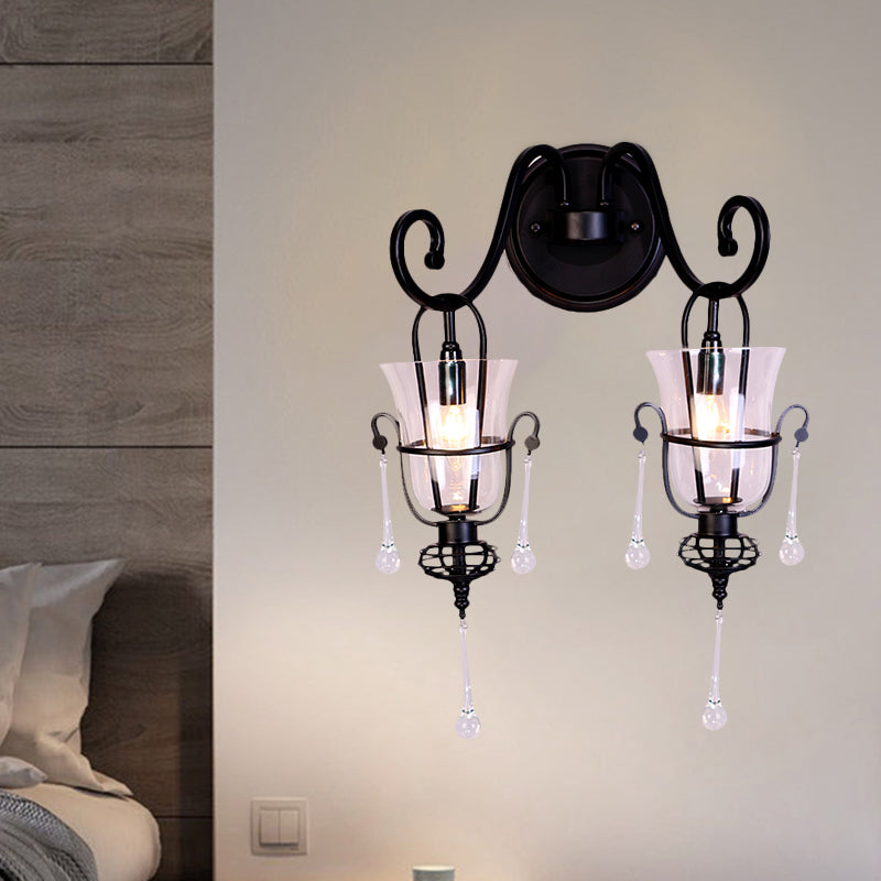 BowLift | Metallic Cantilever Wall Mount Lighting Modernist 1/2 Light Black Wall Lamp with Clear Glass Shade