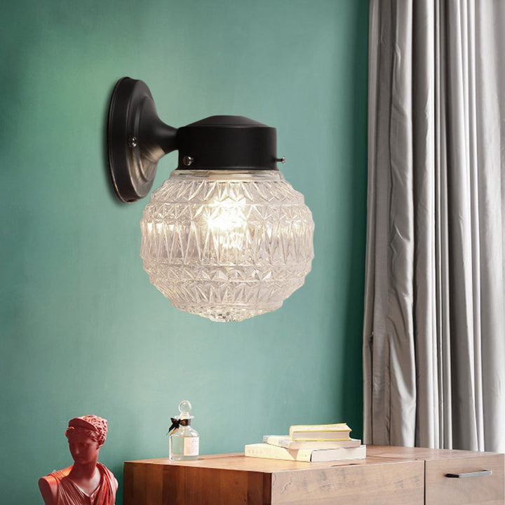 BowLift | Black/White Spherical Wall Light Modernist 1 Light Grid Glass Wall Lamp Light for Reading Room