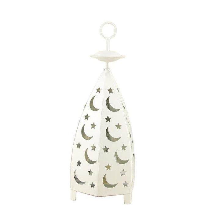 Decorative Moon & Star Metal Table Lantern with Cutout Panels Bowlift