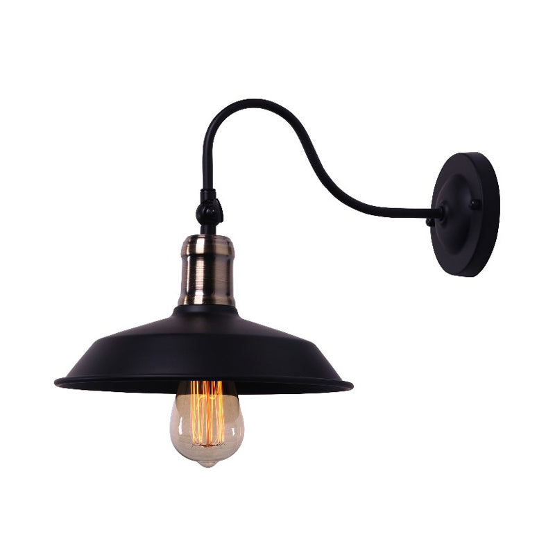BowLift | Farmhouse Barn Wall Mount Light 1 Bulb Metallic Wall Lighting with Gooseneck Arm in Black for Balcony