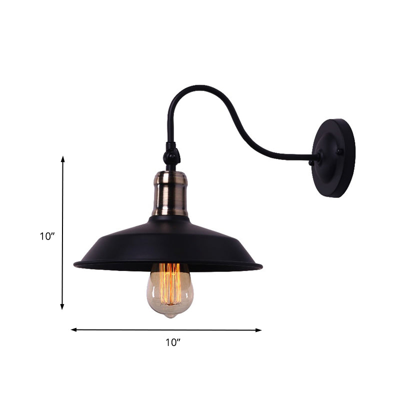 BowLift | Farmhouse Barn Wall Mount Light 1 Bulb Metallic Wall Lighting with Gooseneck Arm in Black for Balcony