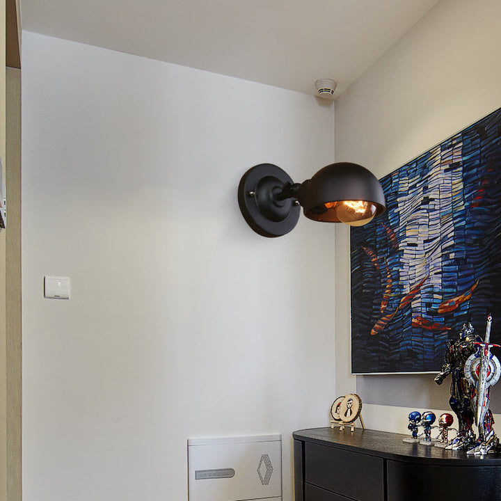 BowLift | 1 head wall-mounted light loft style dome shade metal adjustable wall lamp in black for bedroom