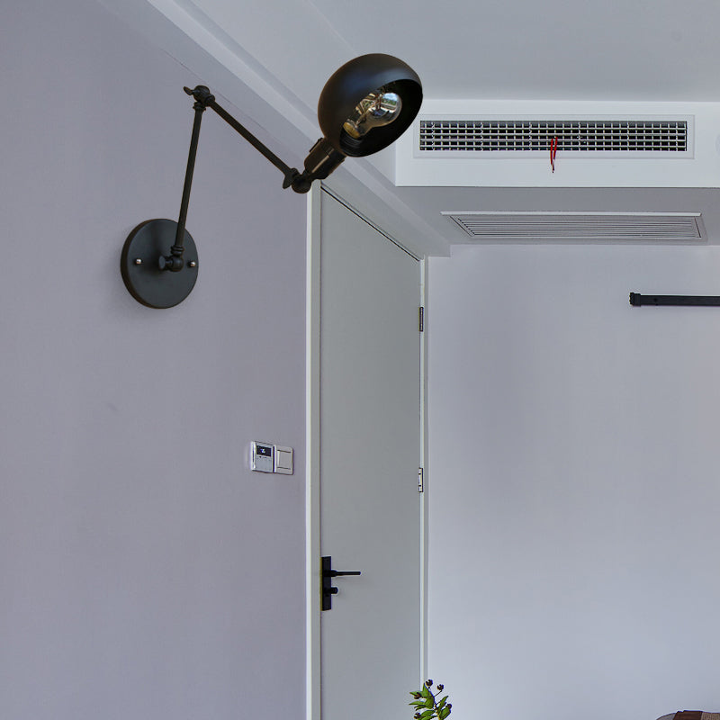 BowLift | 1 head wall-mounted light loft style dome shade metal adjustable wall lamp in black for bedroom