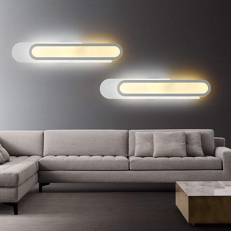 BowLift | LED Bathroom Mirror Light with Oblong Acrylic Shade White Wall Sconces in Warm/White Light, 12"/18"/20" Wide