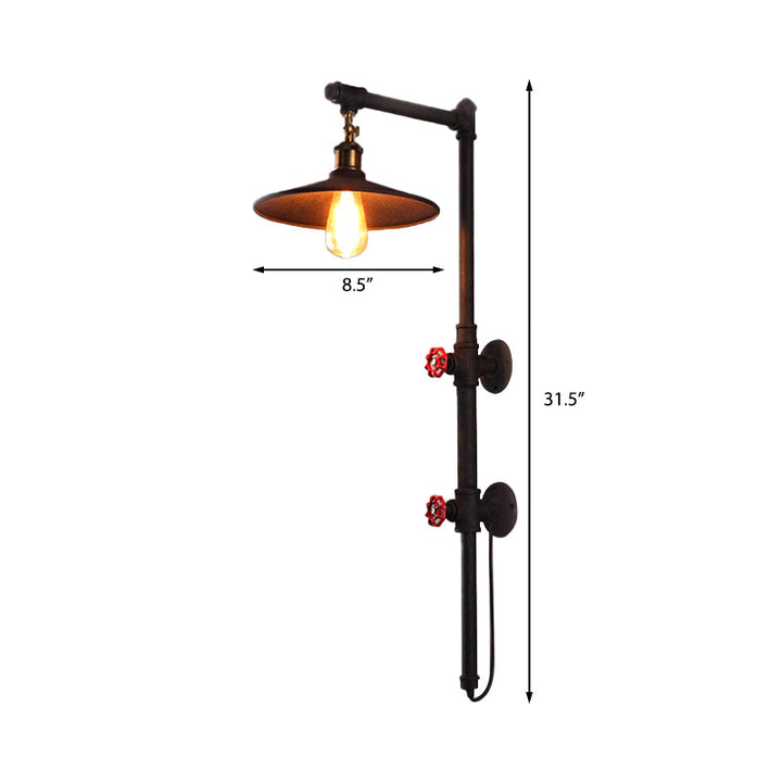 BowLift | 1 Light Flat Wall Sconce Lighting with Pipe and Angle Arm Industrial Style Black Metallic Wall Lamp