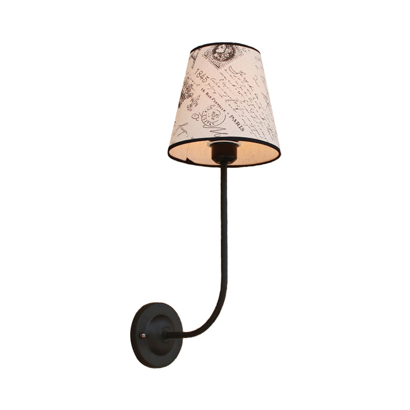 BowLift | Vintage Conical Wall Lamp 1 Head Fabric and Metal Wall Mount Fixture with Curved Arm in White