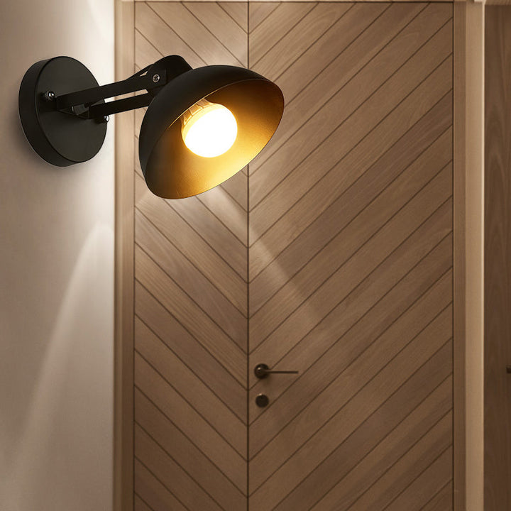 BowLift | 1 Head Wall Light Fixture with Dome Shade Metal Industrial Style Indoor Wall Lamp in Black