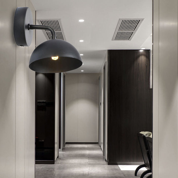 BowLift | 1 Light Wall Lamp Industrial Dome Shade Metal Down Wall Light with Curved Arm in Black/Bronze for Bedroom
