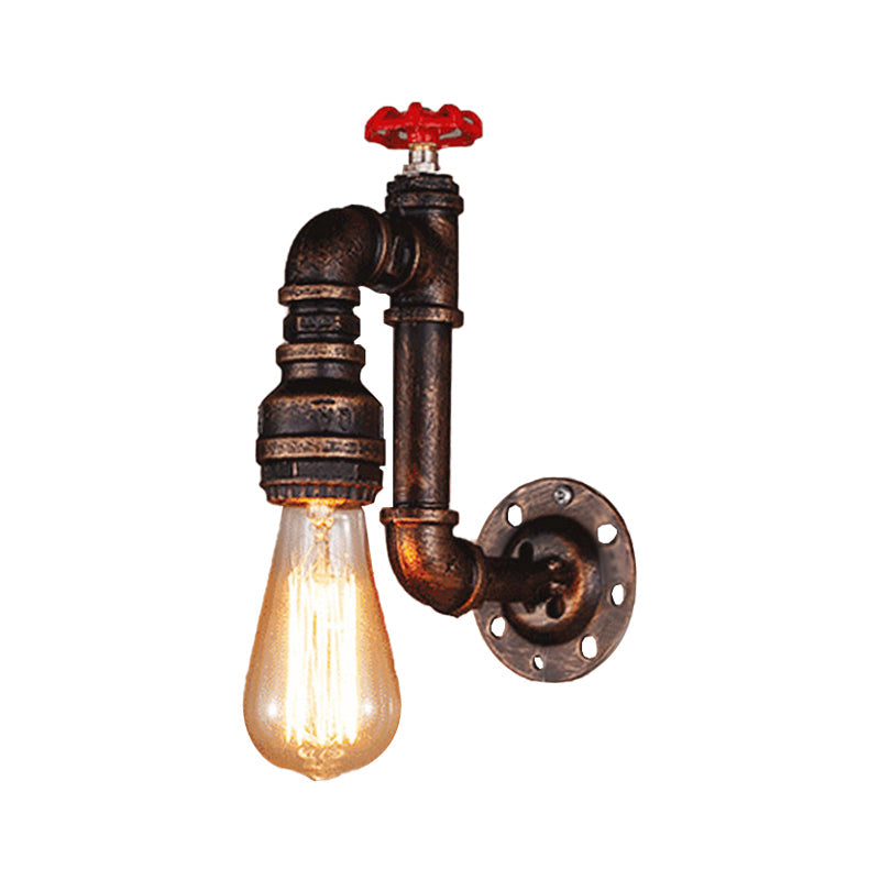 BowLift | Rustic Style Pipe Wall Sconce with Valve Wheel 1 Bulb Wrought Iron Wall Mounted Light in Bronze