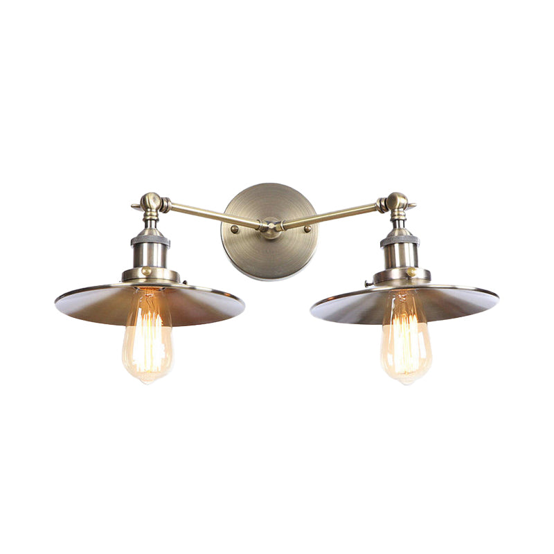BowLift | 2 Lamps Flat Shade Wall Lighting Industrial Style Brass/Rust Metal Wall Mounted Light for Hallway