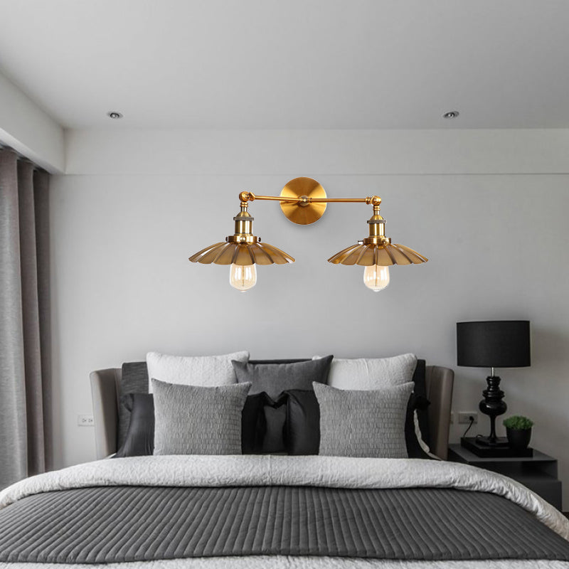 BowLift | Antique Stylish Ribbed Edge Wall Lamp 2 Heads Metal Wall Mounted Light in Brass/Rust for Bedroom