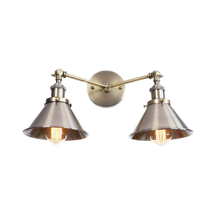 BowLift | Tapered Umbrella Iron Wall Mount Light Industrial Vintage 2 Heads Farmhouse Wall Mount Light in Black/Brass