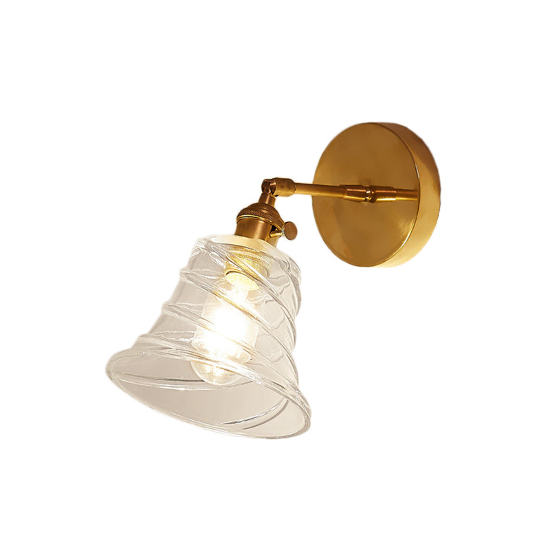 BowLift | Flared Bedroom Wall Lighting Industrial Clear Swirl Glass 1 Light Brass Wall Lamp