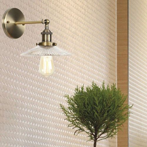 BowLift | A wall lamp with a conical shade made of clear prismatic glass Industrial dining room wall light lighting fixture