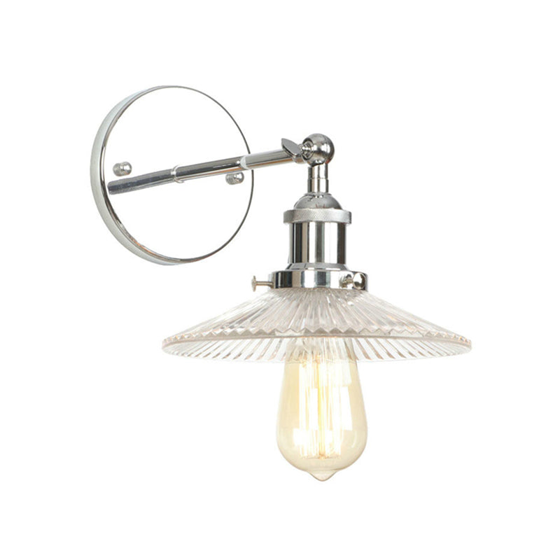 BowLift | Cone-shaped clear prismatic glass wall lamp industrial single bulb bathroom sconce light in chrome