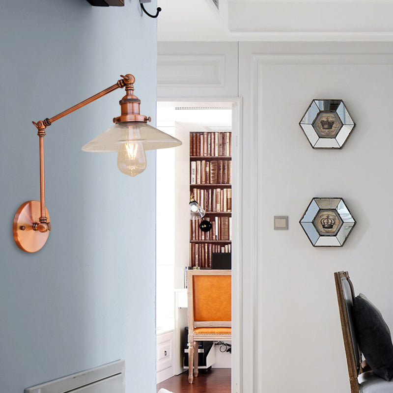 BowLift | Rustic conical wall lighting 1 bulb clear glass wall light in copper for café