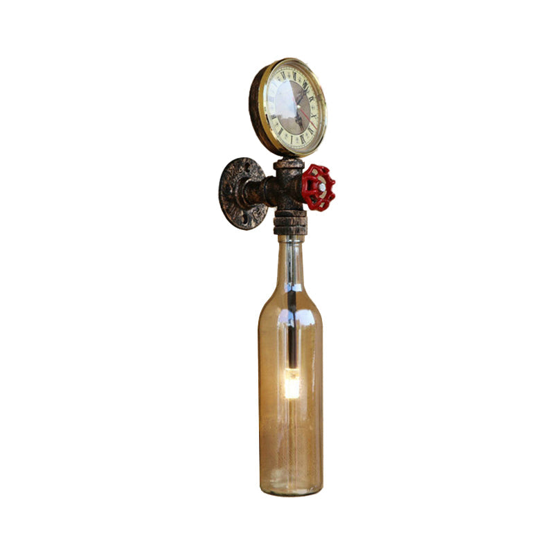 BowLift | Brown/Blue Bottle Wall Sconce Lamp Vintage Stylish Glass 1 Bulb Living Room Wall Lighting with Manometer and Valve