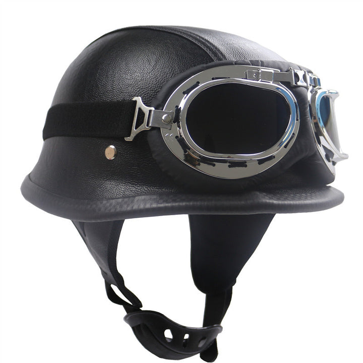 Vintage-Styled Motorcycle Helmet with Integrated Goggles Bowlift