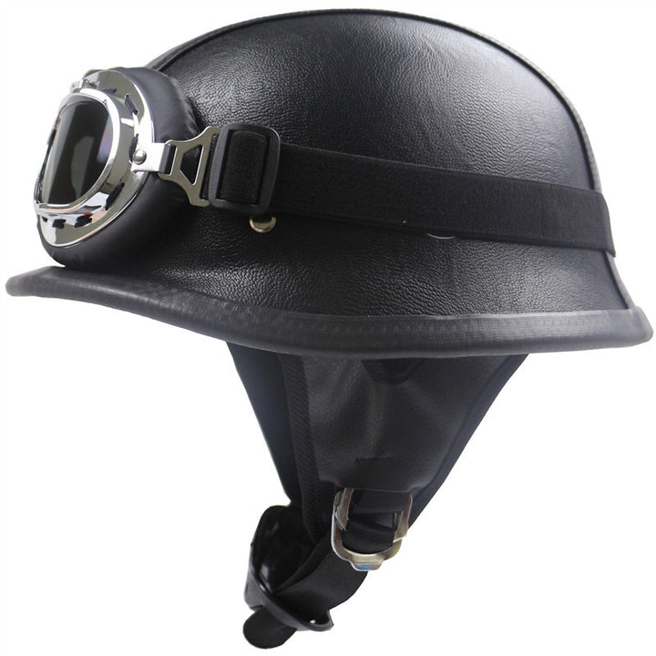 Vintage-Styled Motorcycle Helmet with Integrated Goggles Bowlift