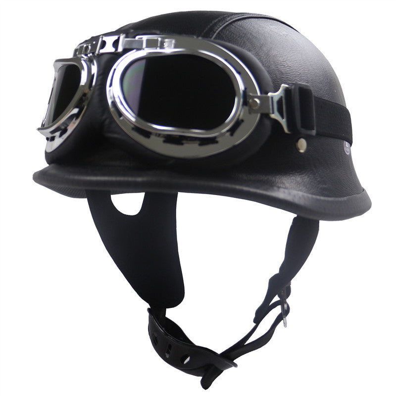 Vintage-Styled Motorcycle Helmet with Integrated Goggles Bowlift