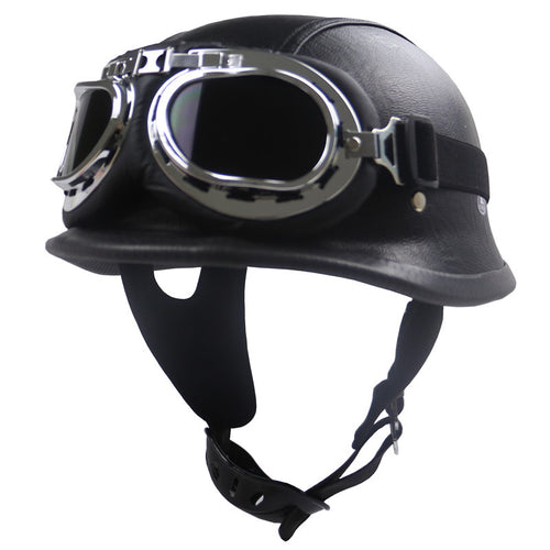 Vintage-Styled Motorcycle Helmet with Integrated Goggles Bowlift