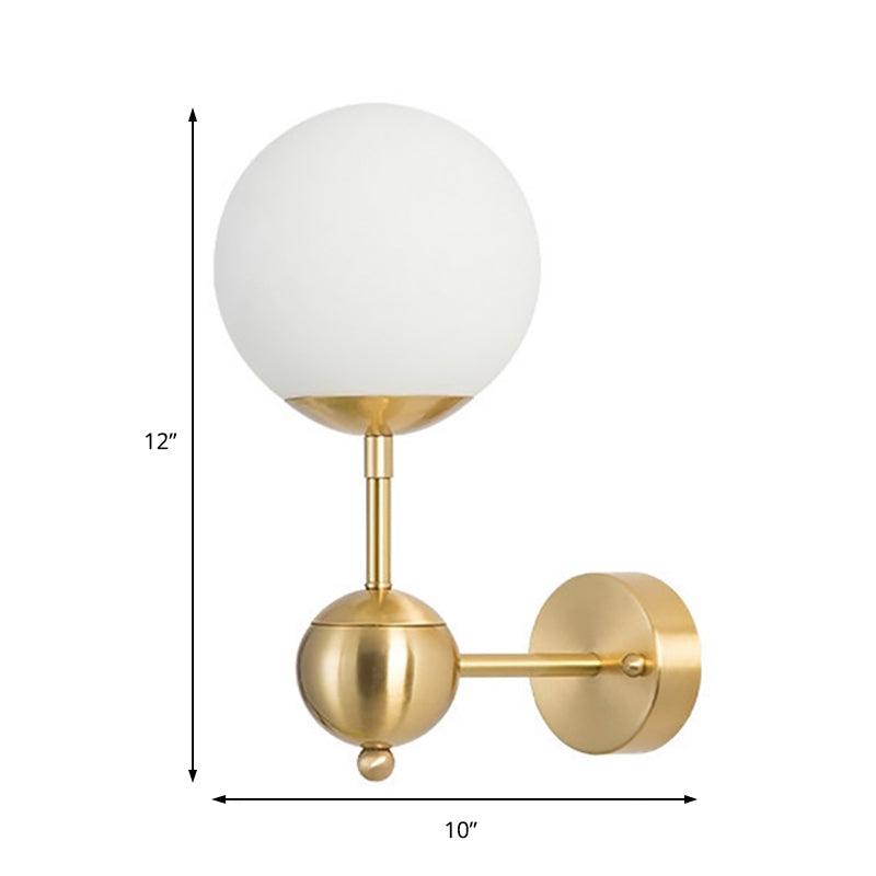 BowLift | Modern Globe Wall Lighting Fixture 1 Lamp White Glass Wall Lamp in Brass for Bathroom