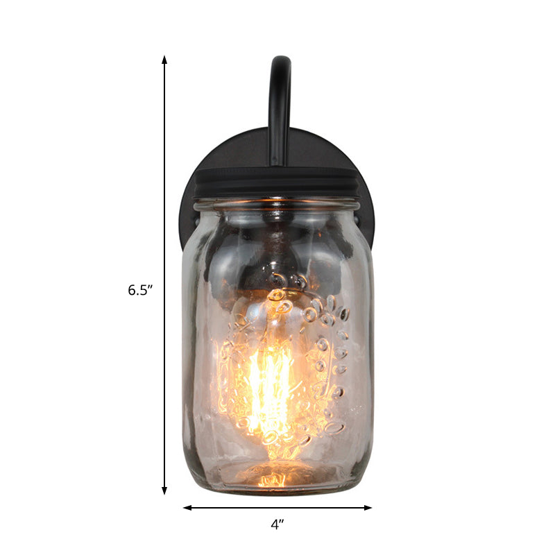 BowLift | Black Jar Shade Wall Lighting Industrial Clear Glass 1 Light Bedroom Wall Lamp with Floral Pattern