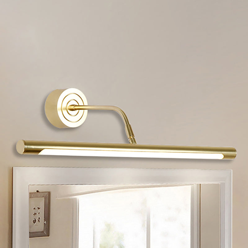 BowLift | 16"/20" W Slim Cylindrical Makeup Mirror Light Modernism Metal LED Gold Wall Mount Lamp for Bedroom, Warm/White Lighting