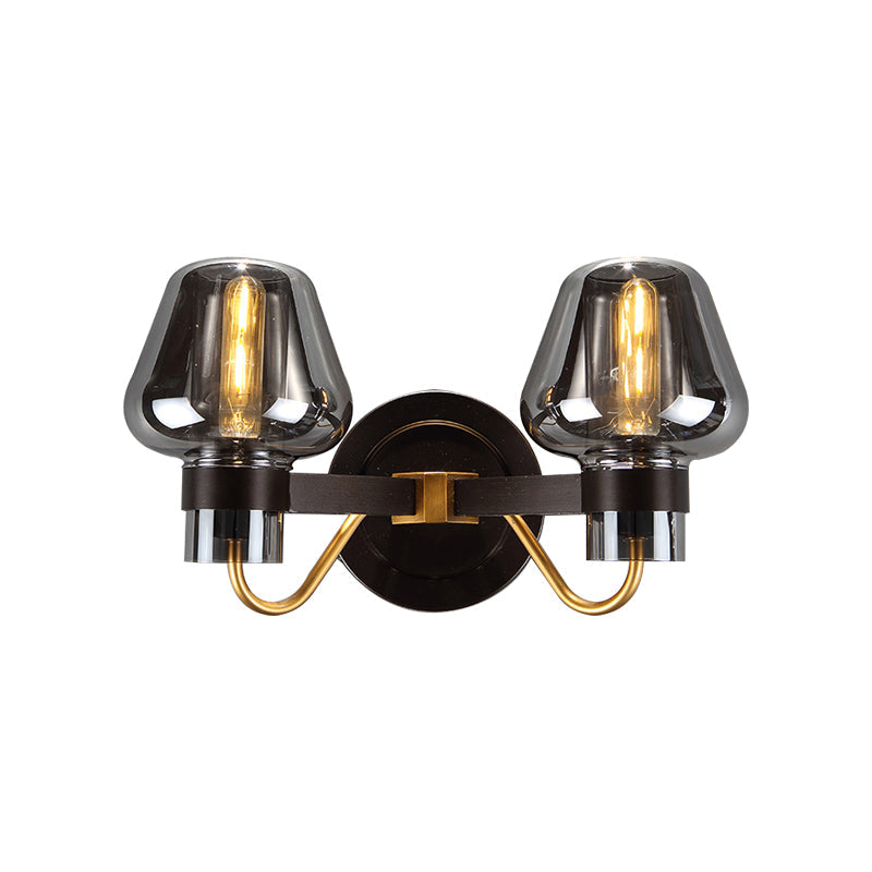 BowLift | 2-Light Wall Lighting with Mushroom Shade Smoke Glass Modern Bedroom Wall Lamp Lighting Fixture