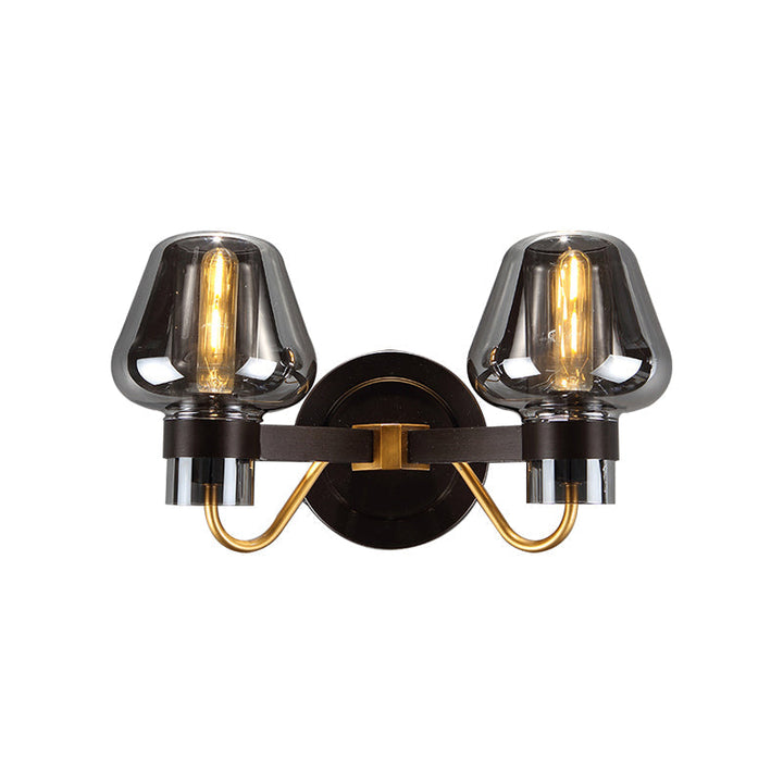 BowLift | 2-Light Wall Lighting with Mushroom Shade Smoke Glass Modern Bedroom Wall Lamp Lighting Fixture
