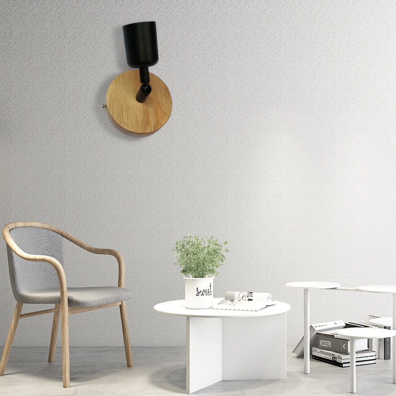 BowLift | Minimalistic Mini Wall Lamp with Cup Shaped 1 Light Wooden and Metal Wall Lamp in Black